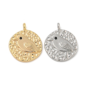 Brass Pendants, Flat Round with Bird