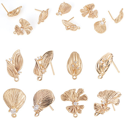 8 шт. 4 стили латунь с фурнитурой для сережек-гвоздиков из прозрачного кубического циркония, лист