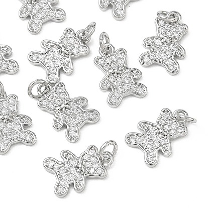 SHEGRACE Brass Clear Cubic Zirconia Charms, Bear Charms, Cadmium Free & Lead Free & Nickel Free