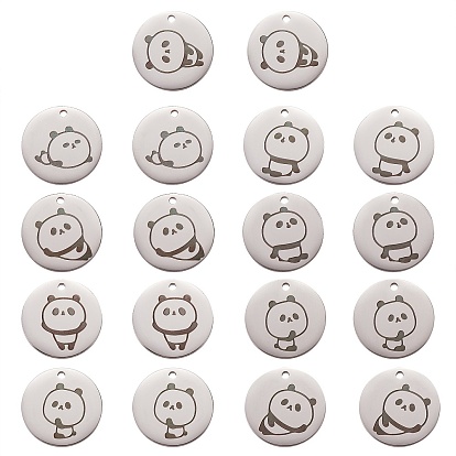 18 pcs 9 pendentif en acier inoxydable de style, plat et circulaire avec panda