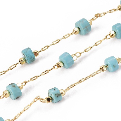 Handmade Gemstone Beaded Chains, with Brass Chains, with Spool, Long-Lasting Plated, Soldered, Golden