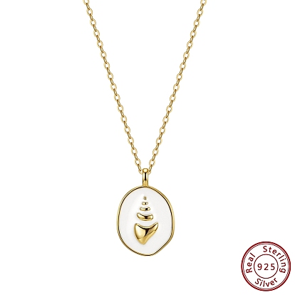 925 argent sterling pendentifs en émail, ovale blanc avec des breloques en forme de coquillage, sans collier