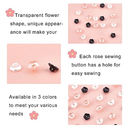 PandaHall Elite 120Pcs 3 Colors 1-Hole Plastic Buttons, Flower