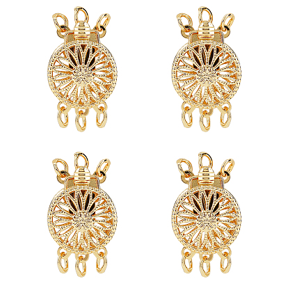 Brass Box Clasps, Multi-Strand Clasps, Flat Round, 3-Strands, 6-Holes
