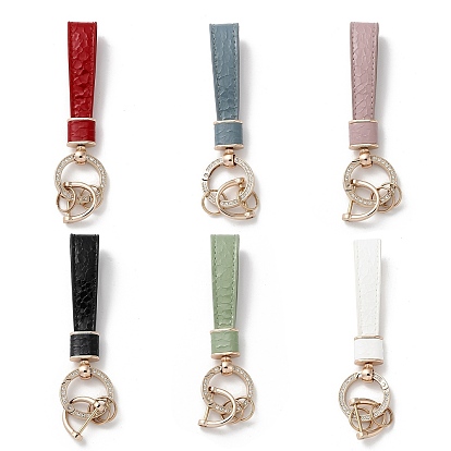 Microfiber & Zinc Alloy & Crystal Rhinestone Keychain, Light Gold