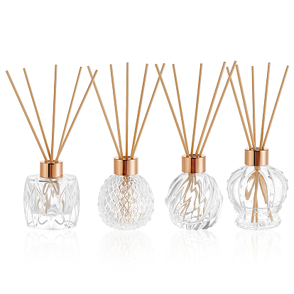 4Pcs Glass Aromatherapy Refillable Bottles, with 1 Set Plastic Bottle Caps and 20Pcs Rattan Bar