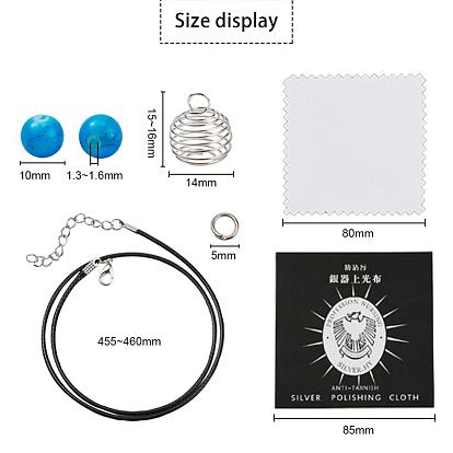 DIY Necklace Making Kits, Including 3Pcs Waxed Cord Necklace Making, 10Pcs Round Iron Wire Pendants, 10Pcs Spray Painted Glass Beads, Iron Open Jump Rings, Silver Polishing Cloth