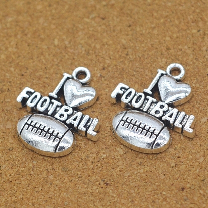Tibetan Style Alloy Pendants, Rugby with Word I Love Football