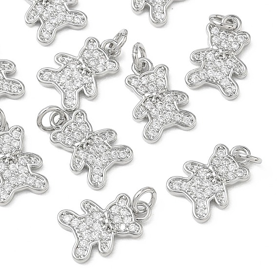 SHEGRACE Brass Clear Cubic Zirconia Charms, Bear Charms, Cadmium Free & Lead Free & Nickel Free