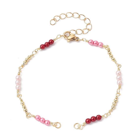 Brass & Round ABS Imitation Pearl Beaded Chain Bracelet Making, with Lobster Claw Clasp, Fit for Connector Charms
