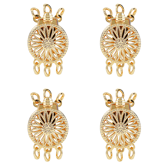 Brass Box Clasps, Multi-Strand Clasps, Flat Round, 3-Strands, 6-Holes