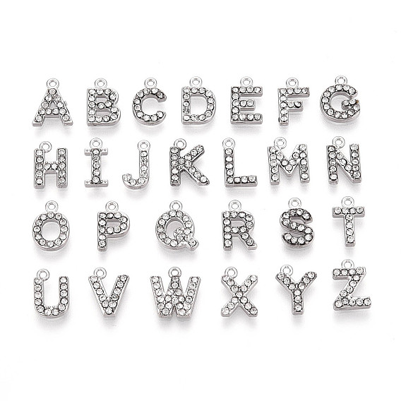 304 подвески из нержавеющей стали и страз, буква az чары, вакуумное покрытие pvd, настоящее 18k позолоченное/цвет нержавеющей стали