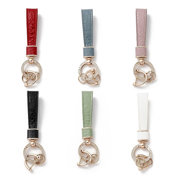 Microfiber & Zinc Alloy & Crystal Rhinestone Keychain, Light Gold