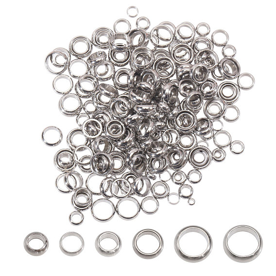 300 шт 6 стили 304 бусины из нержавеющей стали, рондель