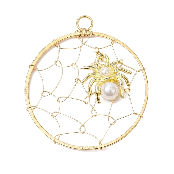 Акриловые подвески из медного сплава, плоские круглые с пауком