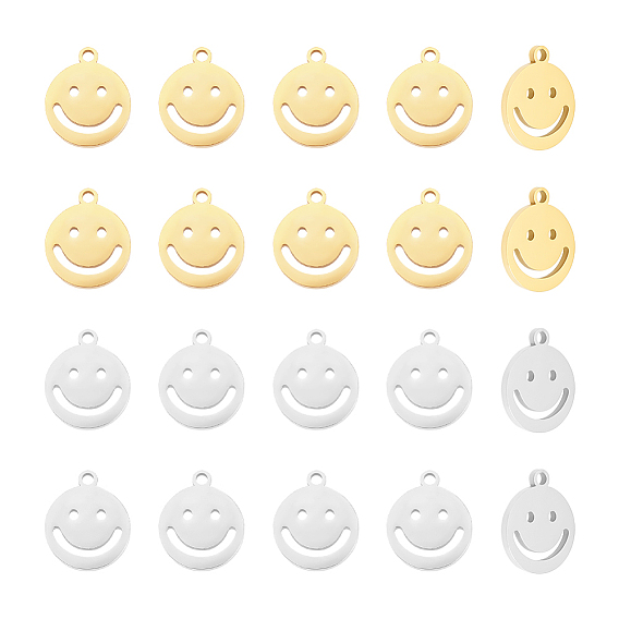 304 подвески из нержавеющей стали, полый, плоский круглый шарм с улыбающимся лицом