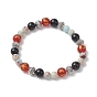 Pulseras elásticas con cuentas de ágata natural teñida redonda de 8 mm y jaspe sintético aqua terra, Pulseras om mani padme hum para mujeres y hombres.