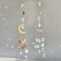 Glass Pendant Decorations, Suncatchers, with Iron Findings, Moon & Star