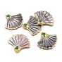 Natural Black Lip Shell Big Pendants, with Golden Plated Edge Brass Findings and Natural Chrysoprase, Fan
