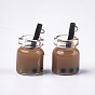 Glass Bottle Pendants, with Resin Inside and Iron Findings, Imitation Bubble Tea/Boba Milk Tea
