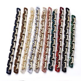 Handmade CCB Plastic Boston Link Chains, with  Imitation Gemstone Style Acrylic Links, for Jewelry Making, Golden Plated