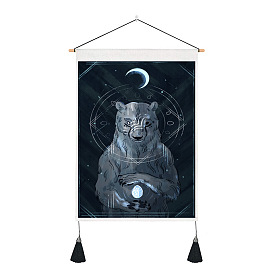 Bear & Moon Pattern Polyester Wall Hanging Tapestry, for Bedroom Living Room Decoration, Rectangle