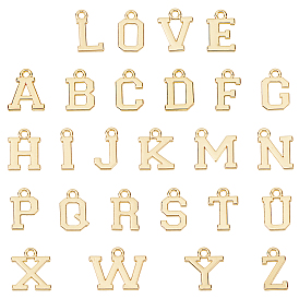 Pandahall Elite 52Pcs 26 Letters Alloy Charms, Cadmium Free & Nickel Free & Lead Free, Alphabet, Real 16K Gold Plated