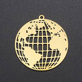 Ion Plating(IP) 201 Stainless Steel Pendants, Laser Cut, The Earth