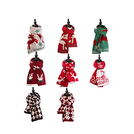 Écharpe longue en polyester sur le thème de la laine à tricoter, écharpes chaudes et douces de style couple hiver / automne, motif losange/renne