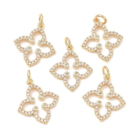 SHEGRACE Brass Micro Pave Clear Cubic Zirconia Pendants, Clover Charms, Cadmium Free & Nickel Free & Lead Free