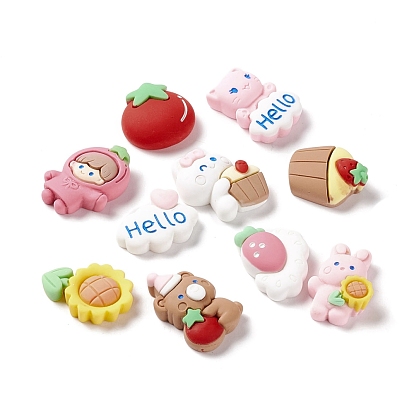 Spray Painted Resin Cabochons, DIY Accessories, Girl & Cup Cake & Sunflower & Bear & Rabbit & Cloud