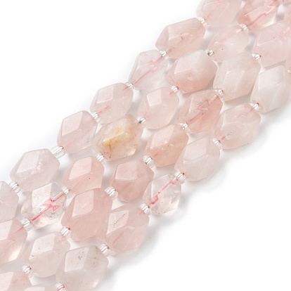 Natural Rose Quartz Beads Strands, with Seed Beads, Faceted, Polygon