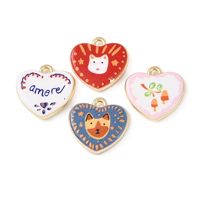 Двусторонние печатные подвески из сплава, сердце прелести, стойки покрытие, золотые