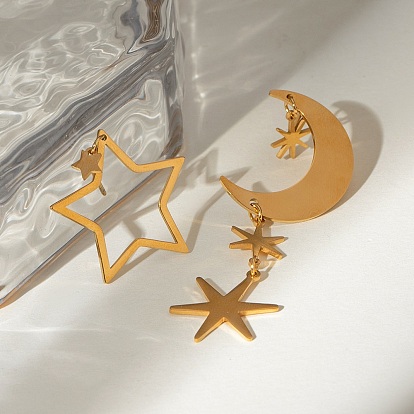 304 из нержавеющей стали болтаться серьги, звезда и луна, слева и справа