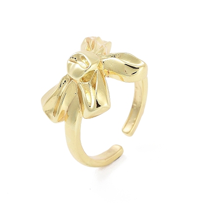 Rack Plating Adjustable Brass Rings, Long-Lasting Plated, Lead Free & Cadmium Free, Bowknot