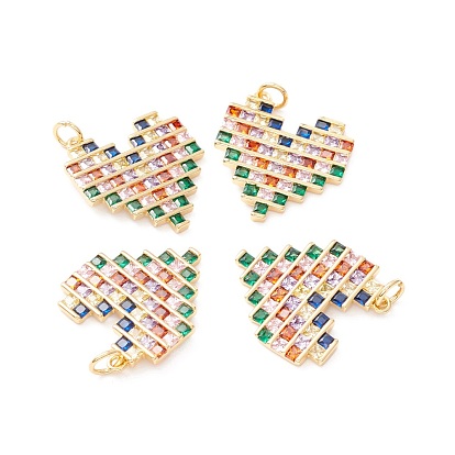 Brass Micro Pave Colorful Cubic Zirconia Pendants, with Jump Ring, Long-Lasting Plated, Lead Free & Cadmium Free & Nickel Free, Heart