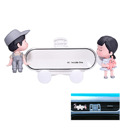 Valentine's Day Cute Couple Plastic Car Phone Holder, Car Air Vent Clips, Car Accessories, Oval with Boy & Girl