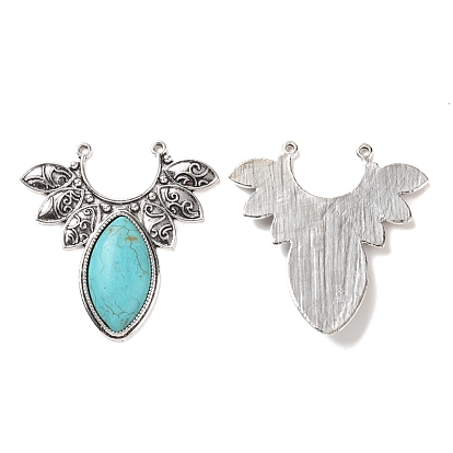 Synthetic Turquoise Big Pendants, Leaf Charms, with Alloy Findings