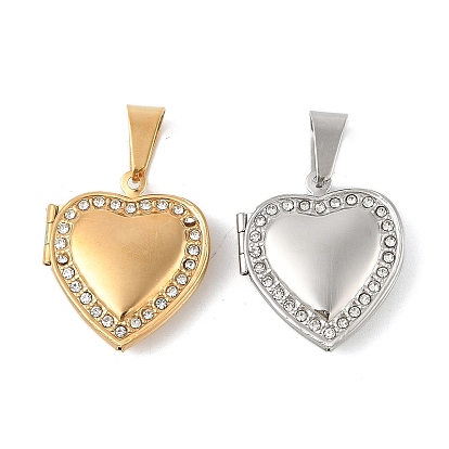 304 из нержавеющей стали Locket подвески горный хрусталь, ионное покрытие (ip), сердце