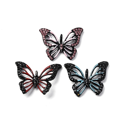 Подвески из сплава со стразами и аэрозольной краской, с эмалью, полые прелести бабочки