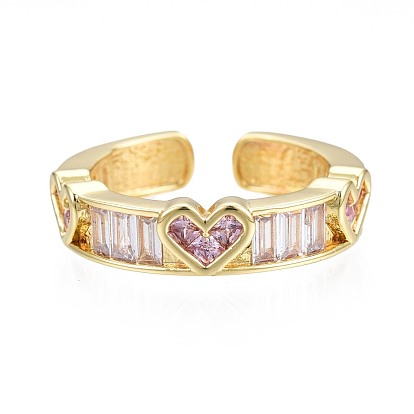 Anillo de puño abierto con corazón de circonita cúbica de ciruela para mujer, sin níquel