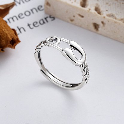 925 регулируемое кольцо из стерлингового серебра для женщин, форма булавки, родий