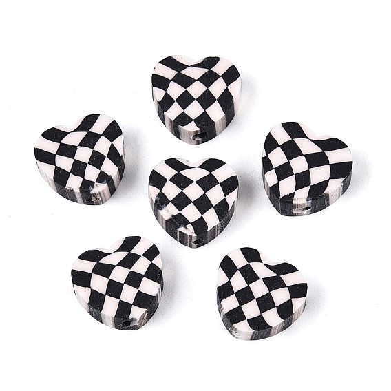Handmade Polymer Clay Beads, Heart with Tartan