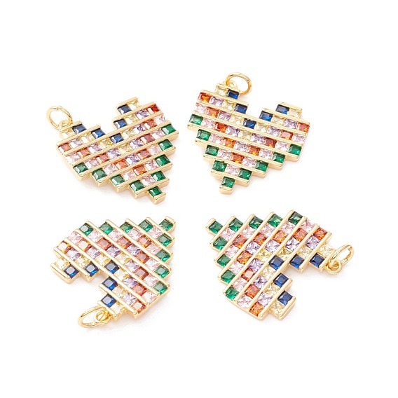 Brass Micro Pave Colorful Cubic Zirconia Pendants, with Jump Ring, Long-Lasting Plated, Lead Free & Cadmium Free & Nickel Free, Heart