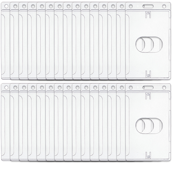 30Pcs Waterproof Type Plastic ID Card Protector, Thumb-Slot Badge Holder, Rectangle