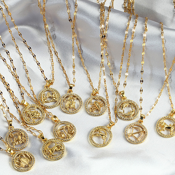 Двенадцать созвездий сплава хрустальные стразы подвески ожерелья для женщин, золотые
