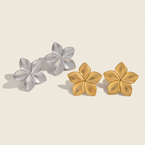 304 серьги-гвоздики в виде цветка из нержавеющей стали в полоску