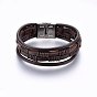 Leather Cord Multi-strand Bracelets, with 201 Stainless Steel Clasp, Rectangle, Coconut Brown