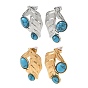 304 Stainless Steel Stud Earrings for Women, with Turquoise, Leaf