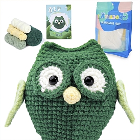DIY 3D Owl Knitting Kits for Beginners, including Stuffing Cotton, Craft Eye & Nose, Cored Cotton Thread, Plastic Needle, Hot Melt Glue Stick, Instruction